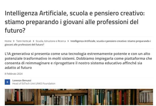 Intelligenza Artificiale, scuola e pensiero creativo: stiamo preparando i giovani alle professioni del futuro?